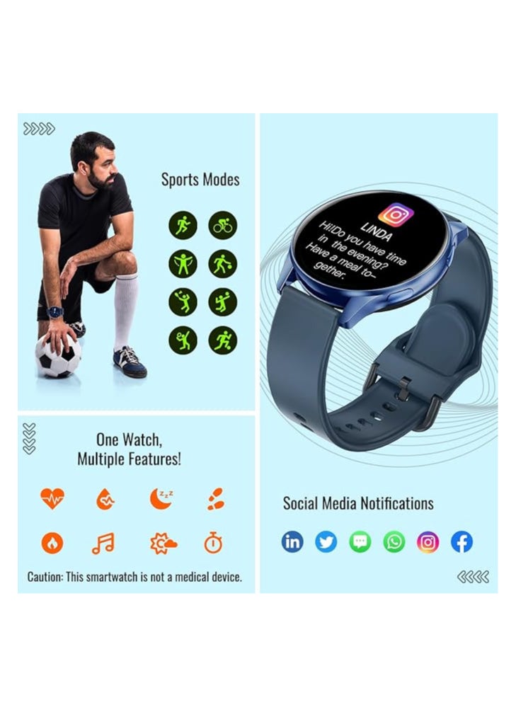 PTron - pTron Newly Launched Reflect Flash 1.32 inch Round Dial Smartwatch, Bluetooth Calling, Full Touch Display, 600 NITS, Metal Frame, 100+ Watch Faces, HR, SpO2, Voice Assist & 5 Days Battery Life (Blue) - Image 1
