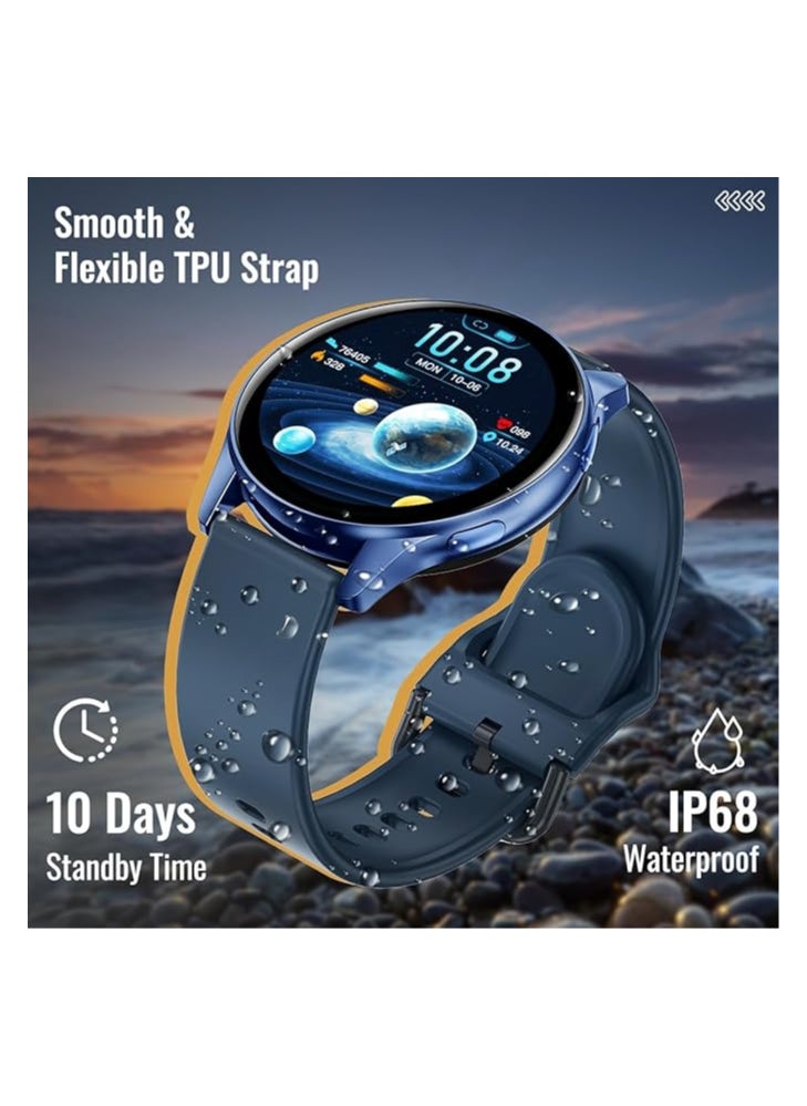 PTron - pTron Newly Launched Reflect Flash 1.32 inch Round Dial Smartwatch, Bluetooth Calling, Full Touch Display, 600 NITS, Metal Frame, 100+ Watch Faces, HR, SpO2, Voice Assist & 5 Days Battery Life (Blue) - Image 1