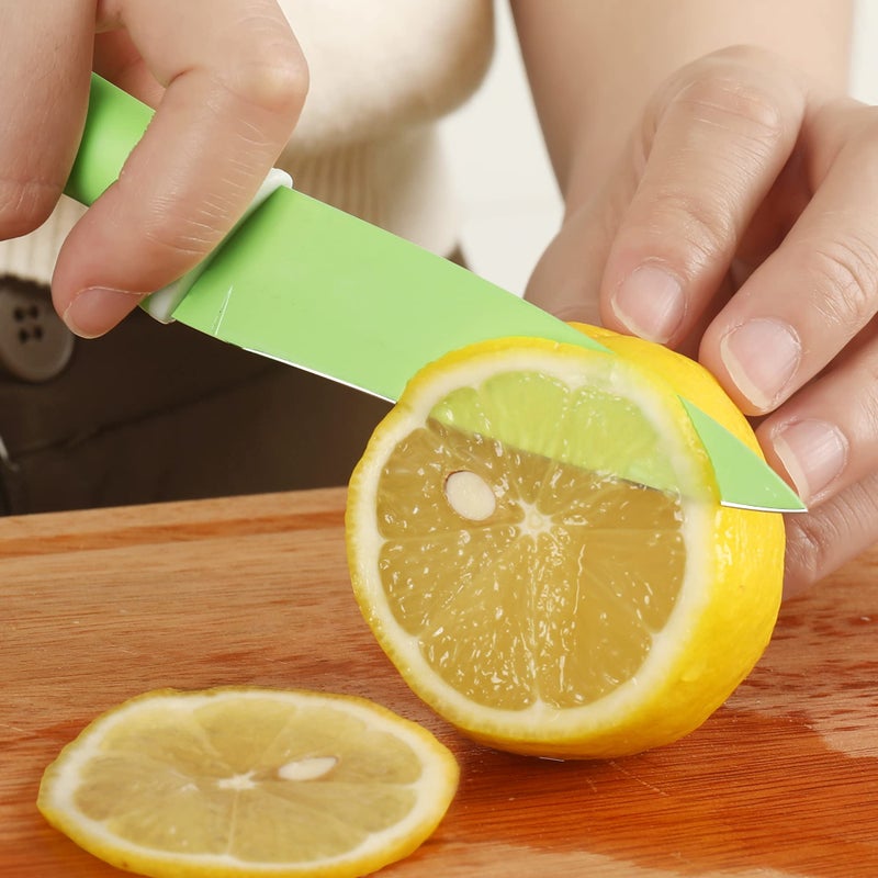 hecef Colorful Knife Set, 6 Pieces with Covers, Dishwasher Safe, Stainless Steel Colour Coded Non-Stick Cooking Knives Including Paring, Utility, Bread, Carving - Image 4