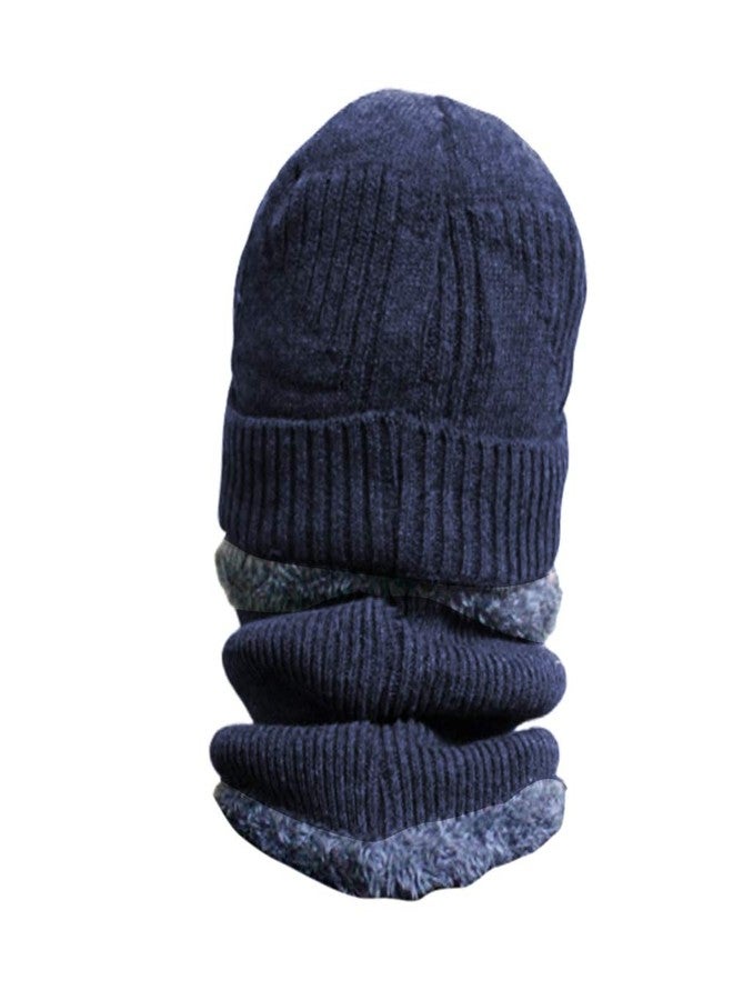Krystle 2-Pieces Winter Beanie Hat Neck Scarf Set Warm Knitted Fur Lined For Men's & Women's-(Blue,Freesize) - Image 3