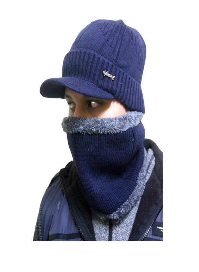 Krystle 2-Pieces Winter Beanie Hat Neck Scarf Set Warm Knitted Fur Lined For Men's & Women's-(Blue,Freesize) - Image 1