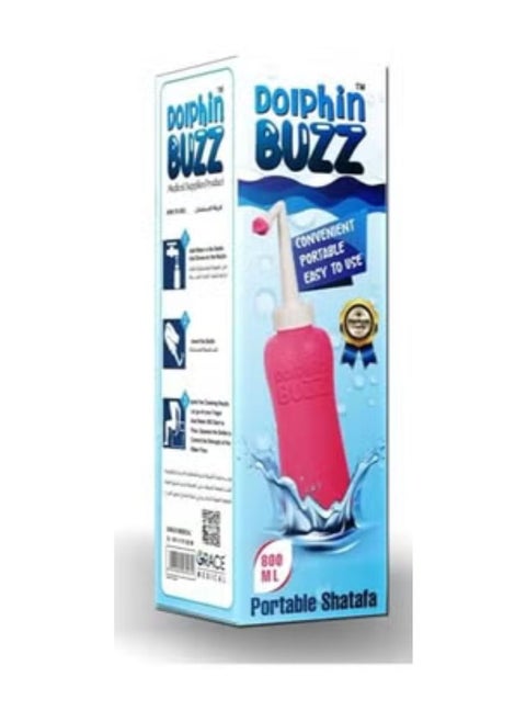 Dolphin Buzz Portable Shattaf with an Extendable Curved Nozzle and Waterproof Travel Bag 800ml Rose