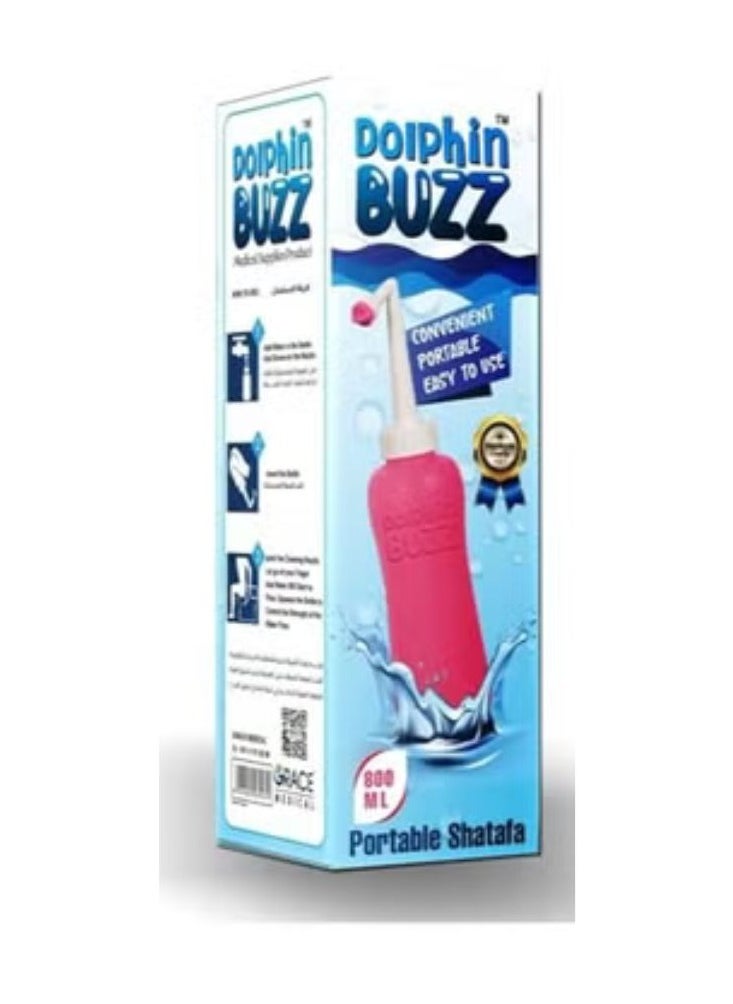 Dolphin Buzz Portable Shattaf with an Extendable Curved Nozzle and Waterproof Travel Bag 800ml Rose