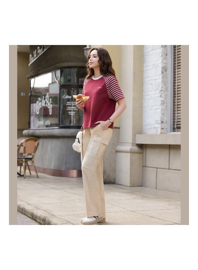 جيوردانو تي شيرت نسائي بياقة دائرية من نسيج متشابك أحمر - Image 4