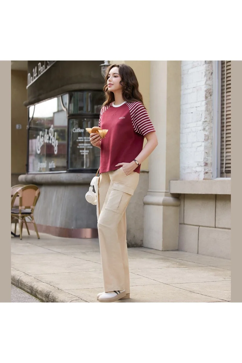 GIORDANO Red Interlock Crewneck Tee for Women