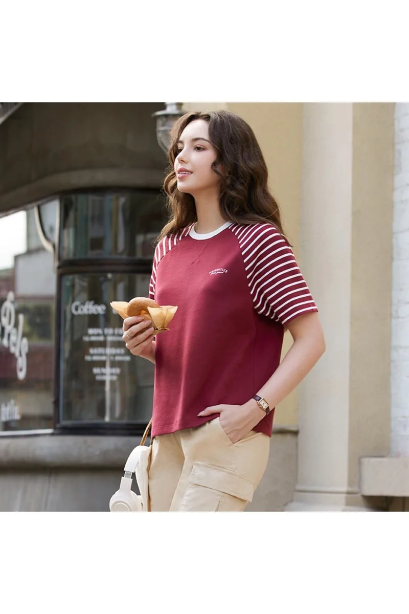 GIORDANO Red Interlock Crewneck Tee for Women