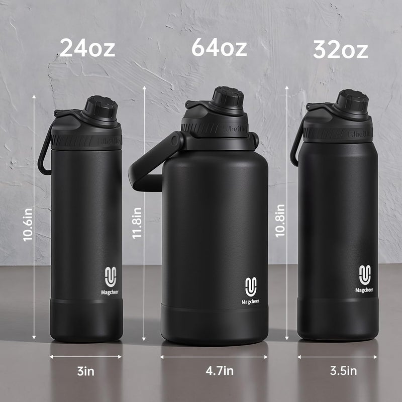 Magcheer 32oz Insulated Water Bottle| Double-Wall Vacuum Stainless Steel, Wide Mouth Design, Leak-Proof Reusable Bottle for Gym, Sports & Daily Hydration - Black - Image 2