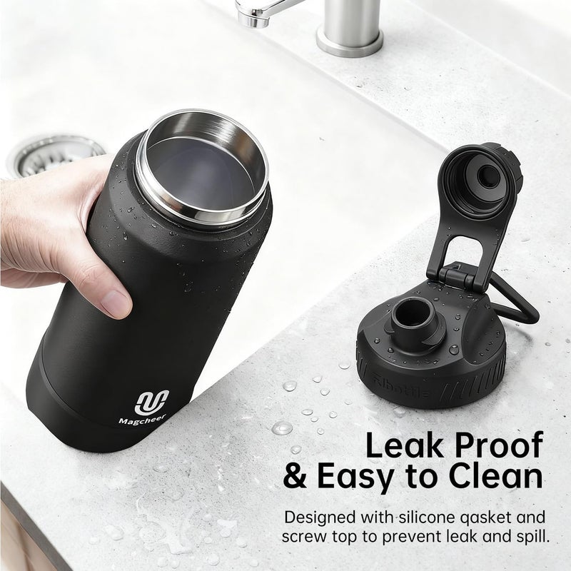 Magcheer 32oz Insulated Water Bottle| Double-Wall Vacuum Stainless Steel, Wide Mouth Design, Leak-Proof Reusable Bottle for Gym, Sports & Daily Hydration - Black - Image 5