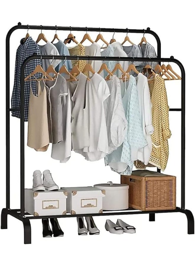 CAZADORA Upgrade your home organization with the CAZADORA Premium Clothes Rack. Designed for versatility and durability, this metal clothes stand is perfect for hanging coats, dresses, or daily outfits. Equipped with one or two storage shelves for shoes, bags, or boxes, and available with single or double hanging bars. Made from high-quality materials and finished in sleek white or black. Choose from five different sizes to suit your space – bedroom, bathroom, or hallway. Simple yet stylish solution for clutter-free living. - Image 1