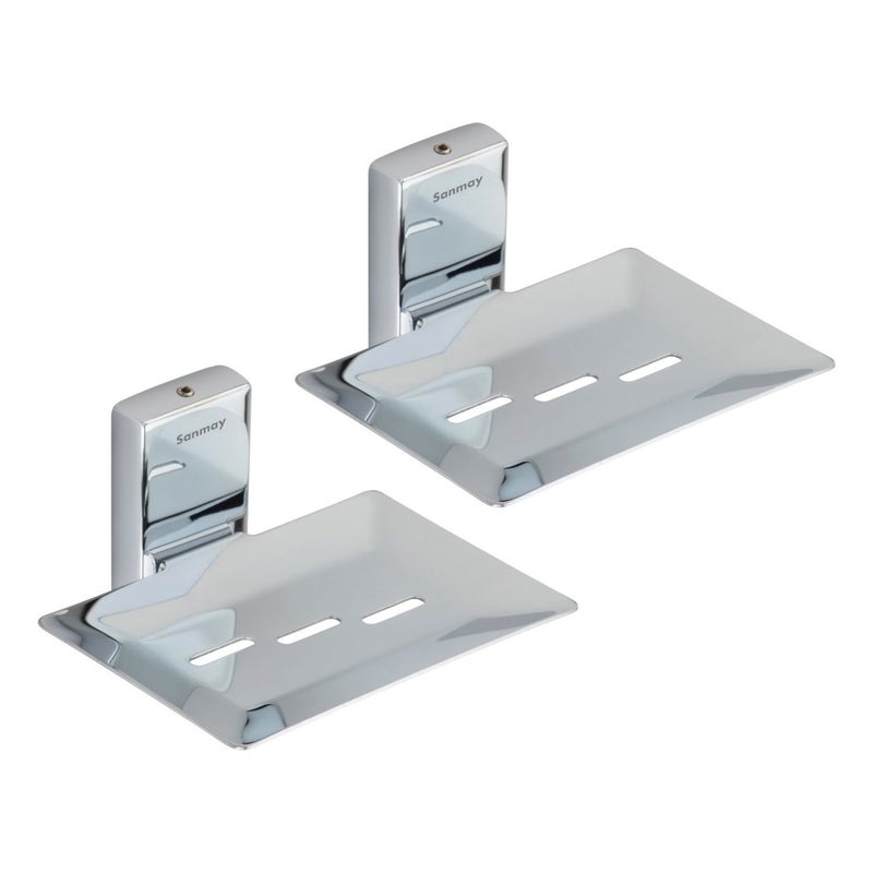 Sanmay Stainless Steel 18G Rectangular Bathroom Wall Mounted 3 Desh Soap Dish (Set of 2) - Image 1