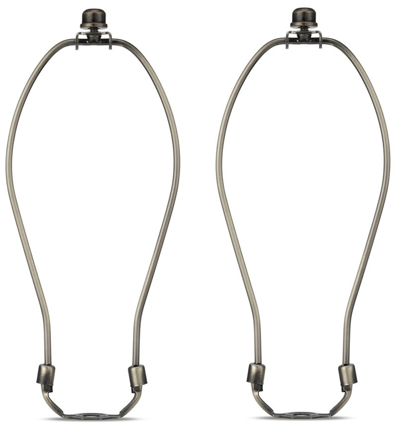 Qc Antique Brass 10 Inch Lamp Shade Holder Kit with Finial Caps, 2 Set - Heavy Duty Harp Holder for Table and Floor Lamps - Image 1