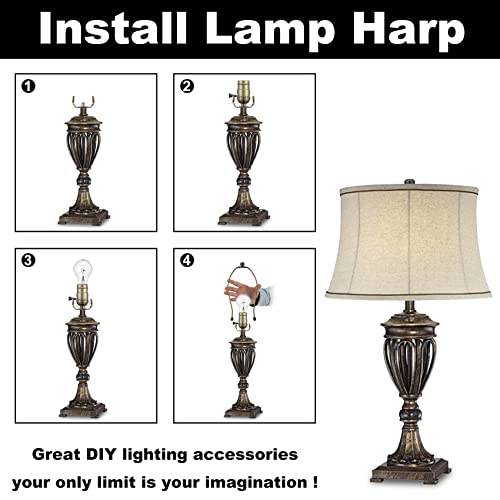 Qc Antique Brass 10 Inch Lamp Shade Holder Kit with Finial Caps, 2 Set - Heavy Duty Harp Holder for Table and Floor Lamps - Image 5