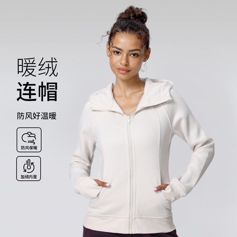 Women's Warm Fleece-Lined Hooded Yoga Jacket with Long Sleeves - Image 2