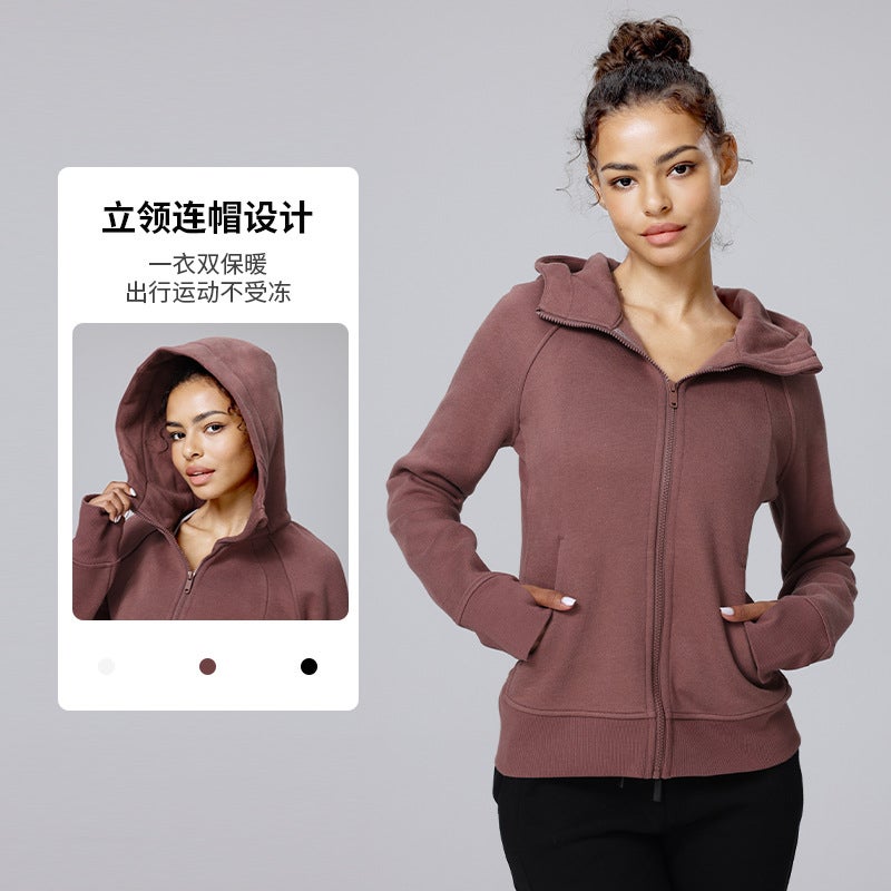 Women's Warm Fleece-Lined Hooded Yoga Jacket with Long Sleeves - Image 3