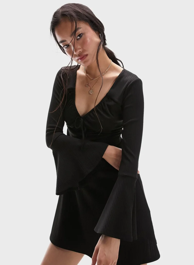 TOPSHOP Tie Detail Puff Sleeve Dress