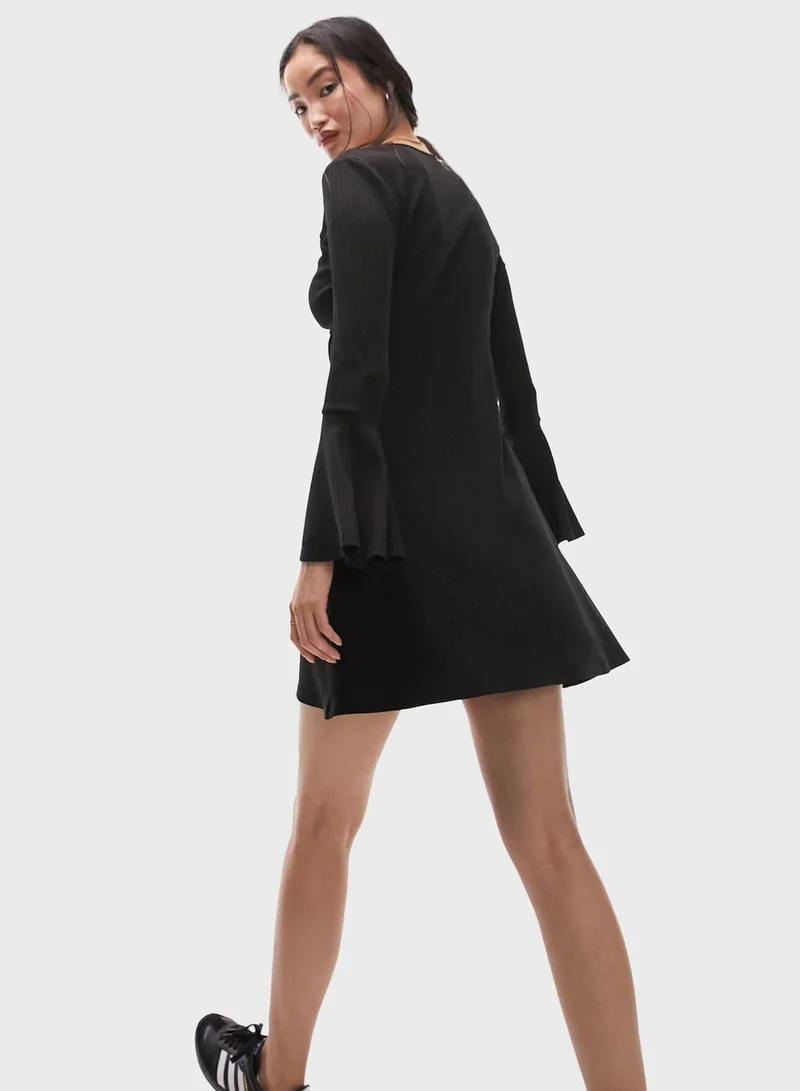 TOPSHOP Tie Detail Puff Sleeve Dress