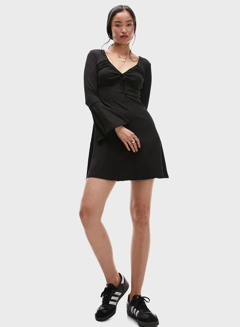 TOPSHOP Tie Detail Puff Sleeve Dress