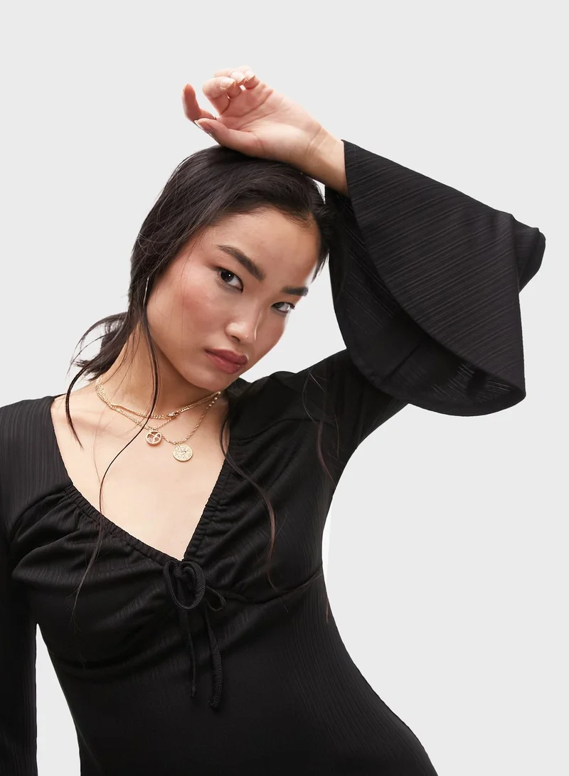 TOPSHOP Tie Detail Puff Sleeve Dress