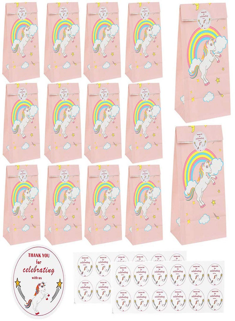 Unicorn Paper Bags with Stickers, 12Pcs Unicorn Favor Bag, Unicorn Theme Party Birthday Party Favor Bag Candy Bag, Folding Kraft Paper Bag, Gift Treat Bags Candy Bags for Birthday Party Wedding - Image 1