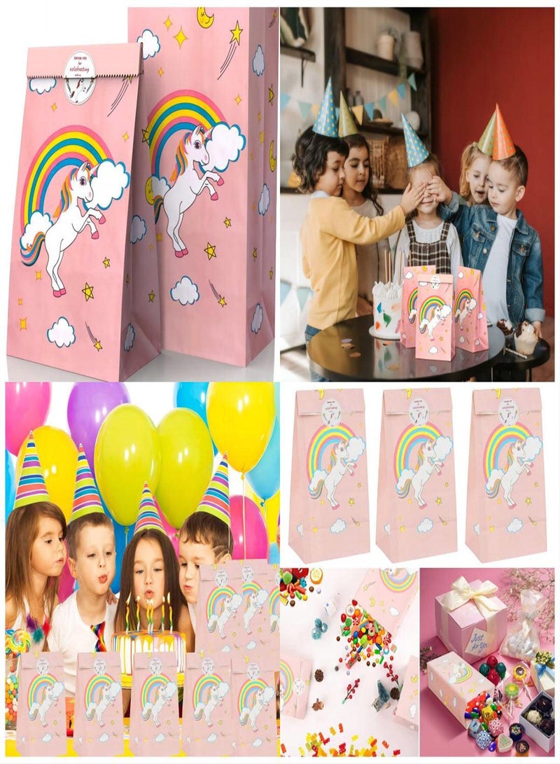 Unicorn Paper Bags with Stickers, 12Pcs Unicorn Favor Bag, Unicorn Theme Party Birthday Party Favor Bag Candy Bag, Folding Kraft Paper Bag, Gift Treat Bags Candy Bags for Birthday Party Wedding - Image 2