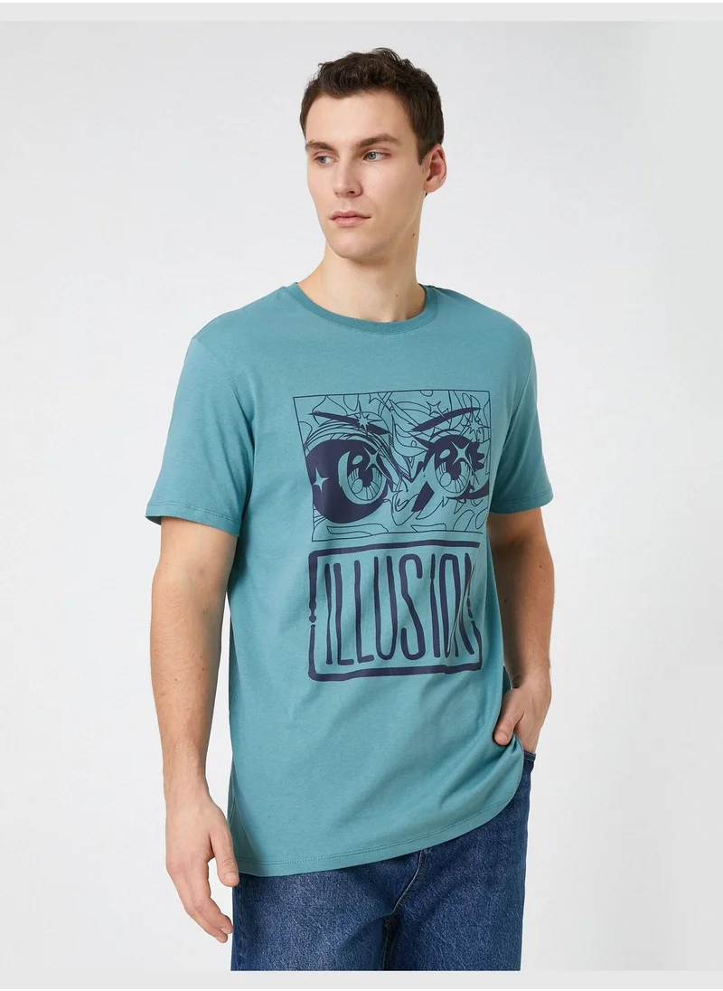 كوتون Anime Printed T-Shirt Crew Neck Short Sleeve Slim Fit