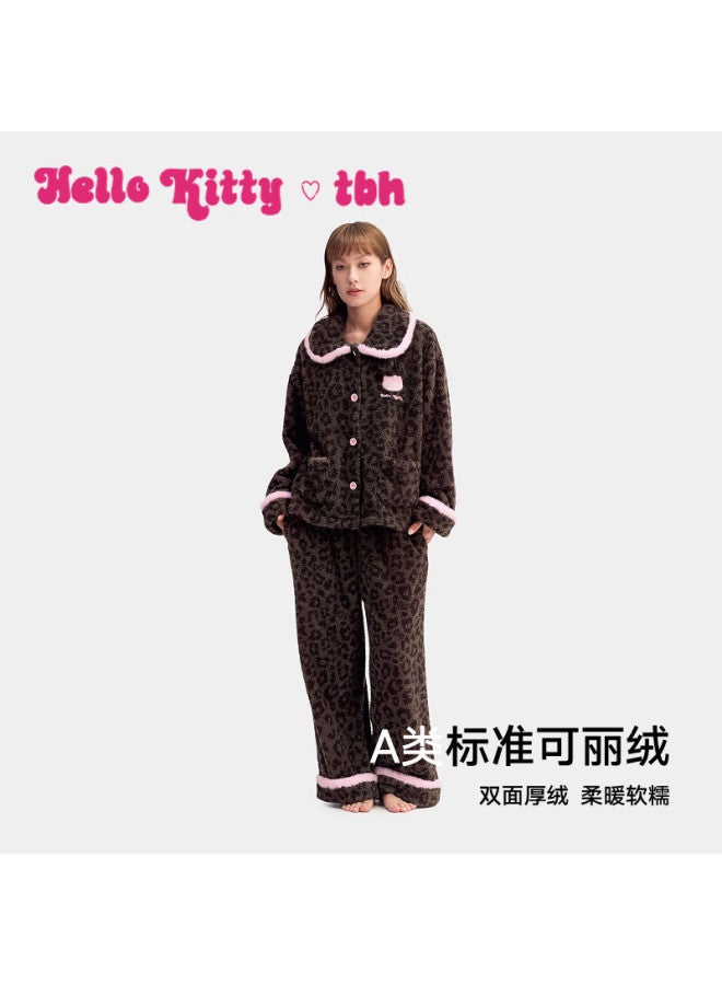 Tbh Sanrio o Kitty Velour Doll Collar Homewear Pajama Set For Women Winter M