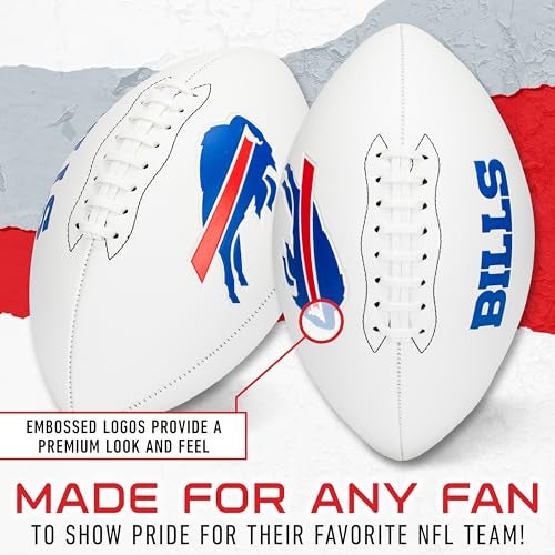 Franklin Sports كرة القدم الأوتوغرافية من فرانكلين سبورتس NFL لفريق بوفالو بيلز - كرة تذكارية بحجم رسمي مع لوحات بيضاء للأوتوغرافات + التوقيعات - كرة تذكارية لمتجر مشجعي فريق NFL للعرض - Image 3