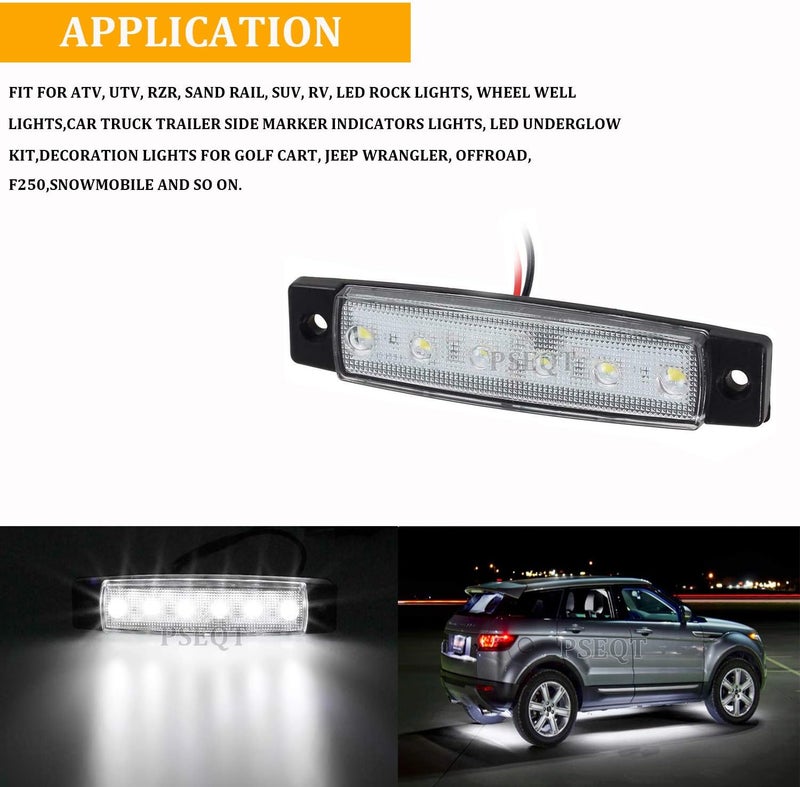 PSEQT 10 Pcs LED Rock Strip Lights Car Underglow Wheel Fender Well Lighting Kits Waterproof for Golf Cart Wrangler Offroad Truck RV UTV ATV Snowmobile (White) - Image 3