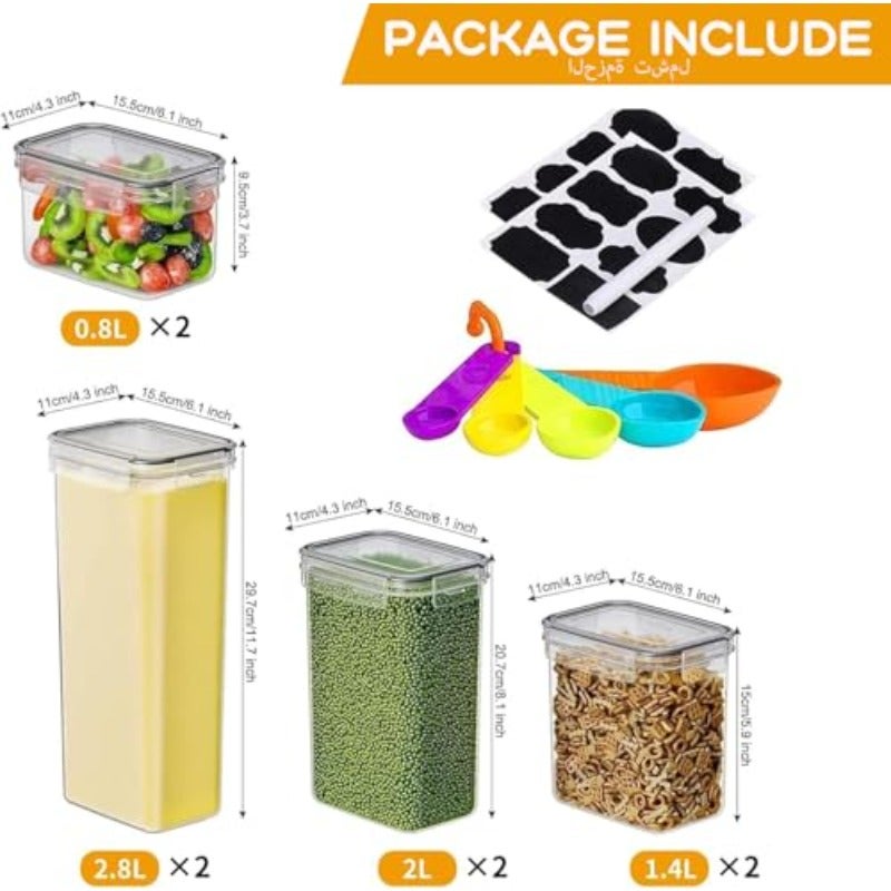 8-Pack Airtight Food Storage Containers with Lids Clear Plastic Kitchen and Pantry Storage Containers Leak-Proof Canisters for Cereal Flour Sugar Pasta Dry Food - Food-Grade BPA-Free - Image 2