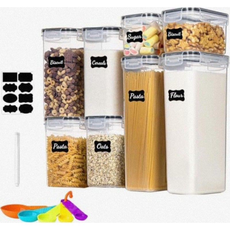 8-Pack Airtight Food Storage Containers with Lids Clear Plastic Kitchen and Pantry Storage Containers Leak-Proof Canisters for Cereal Flour Sugar Pasta Dry Food - Food-Grade BPA-Free - Image 1