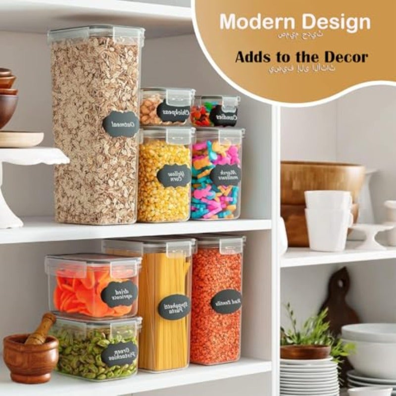 8-Pack Airtight Food Storage Containers with Lids Clear Plastic Kitchen and Pantry Storage Containers Leak-Proof Canisters for Cereal Flour Sugar Pasta Dry Food - Food-Grade BPA-Free - Image 5