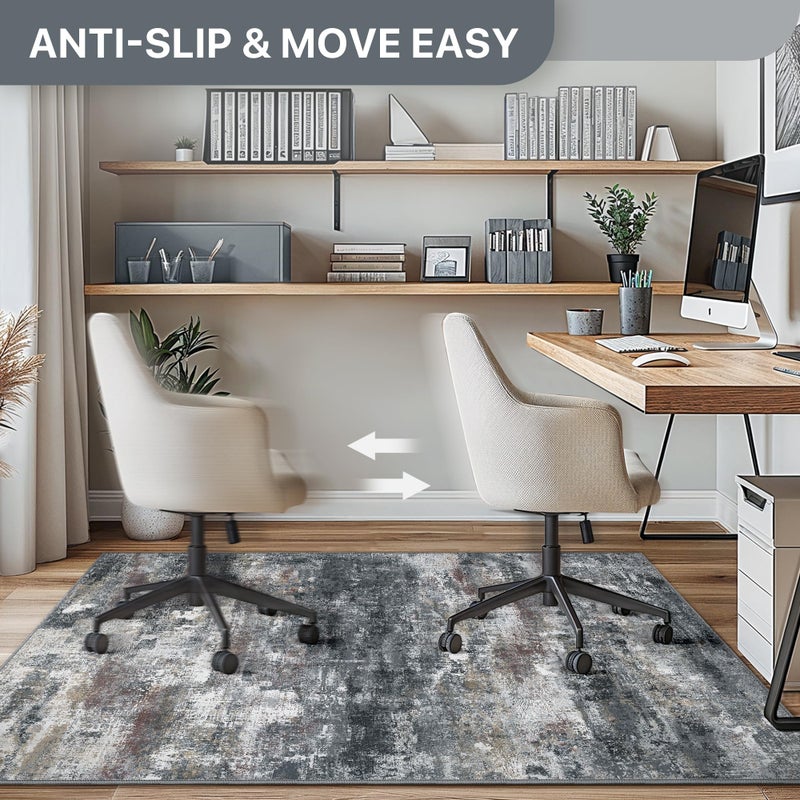 BESBLEE Office Chair Mat for Hardwood Tile Floor, Abstract 48"X 60" Desk Mats for Office Chair on Rolling Chairs Carpet, Desk Anti-Slip 1/5" Thick Rug for Computer Chair, Thin Low-Pile Floor Mat, Dark Gray - Image 4