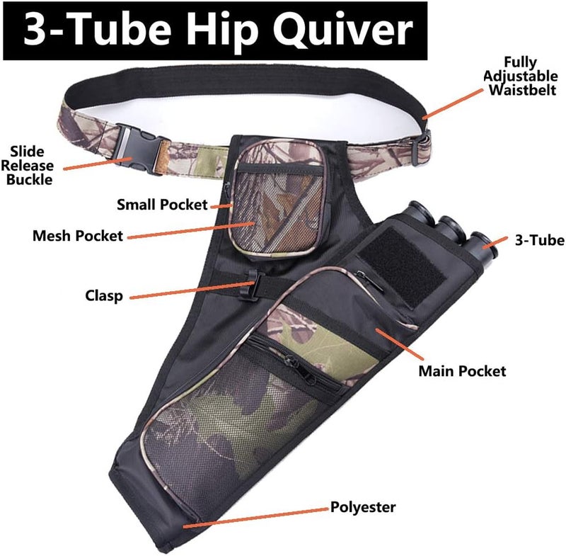 XTACER 3 Tube Hip Quiver Hunting Training Camo Archery Arrow Quiver Holder Bow Belt Waist Hanged Target Quiver - Image 2
