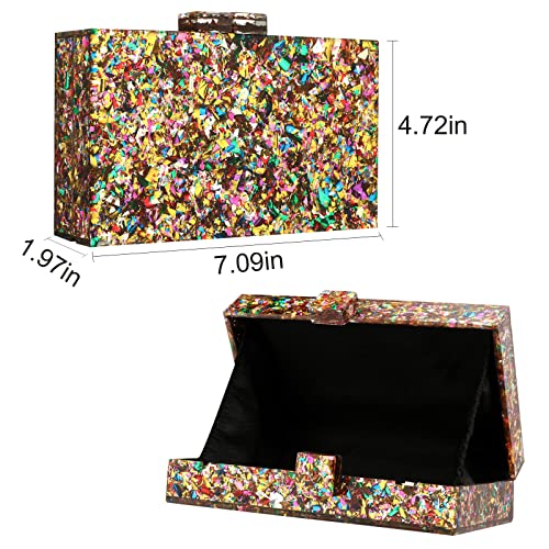 Gets Acrylic Purses and Handbags for Women Multicolor Perspex Geometric Patterns Box Clutch Elegant Banquet Evening Crossbody Handbag - Image 2