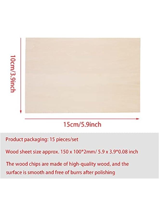 Arabest Unfinished Wood, 15 Pack Basswood Sheets for Crafts, Craft Wood Board for House Aircraft Ship Boat Arts and Crafts, School Projects, Wooden DIY Ornaments(150x100x2mm) - Image 2