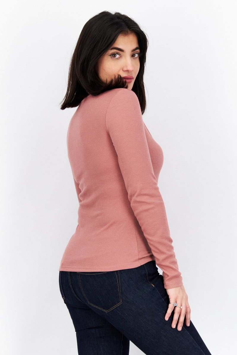 NA-KD Women Scoop Neck Long Sleeves Plain Blouse, Dusty Pink - Image 4