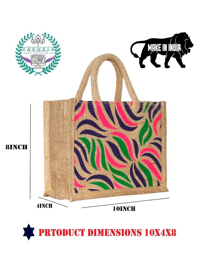 Anumala® Eco-Friendly Jute Bags with Zipper| Organic Tote Bags Elegantly Printed for Return Gifts, Office, Grocery, Picnic, Tiffin, Shopping, Wedding Return Gifts| Size-10x4x8 inches (Pack of 2) - Image 2