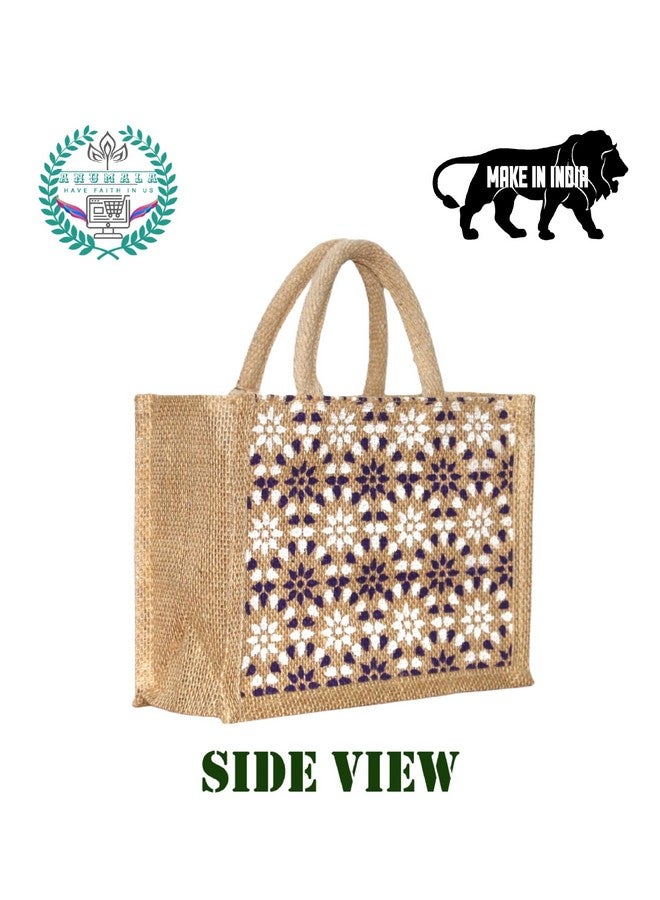 Anumala® Eco-Friendly Jute Bags with Zipper| Organic Tote Bags Elegantly Printed for Return Gifts, Office, Grocery, Picnic, Tiffin, Shopping, Wedding Return Gifts| Size-10x4x8 inches (Pack of 2) - Image 5