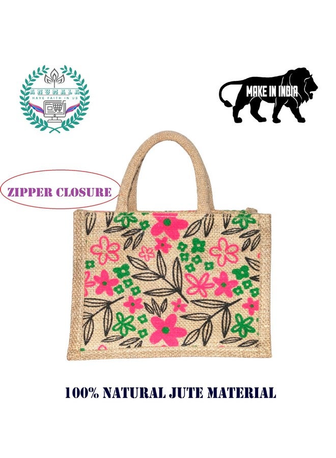 Anumala® Eco-Friendly Jute Bags with Zipper| Organic Tote Bags Elegantly Printed for Return Gifts, Office, Grocery, Picnic, Tiffin, Shopping, Wedding Return Gifts| Size-10x4x8 inches (Pack of 2) - Image 4