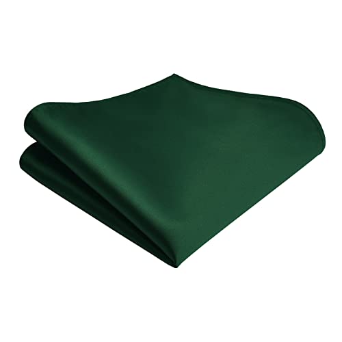 Branduce Mens Solid Dark Green Bow Tie and Pocket Square Set for Wedding Pre-tied Adjustable Satin Silk Forest Green Bowtie Handkerchief (BB01-29) - Image 3