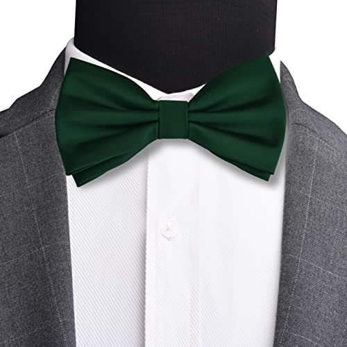 Branduce Mens Solid Dark Green Bow Tie and Pocket Square Set for Wedding Pre-tied Adjustable Satin Silk Forest Green Bowtie Handkerchief (BB01-29) - Image 2