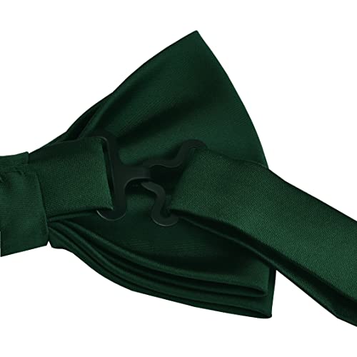 Branduce Mens Solid Dark Green Bow Tie and Pocket Square Set for Wedding Pre-tied Adjustable Satin Silk Forest Green Bowtie Handkerchief (BB01-29) - Image 4