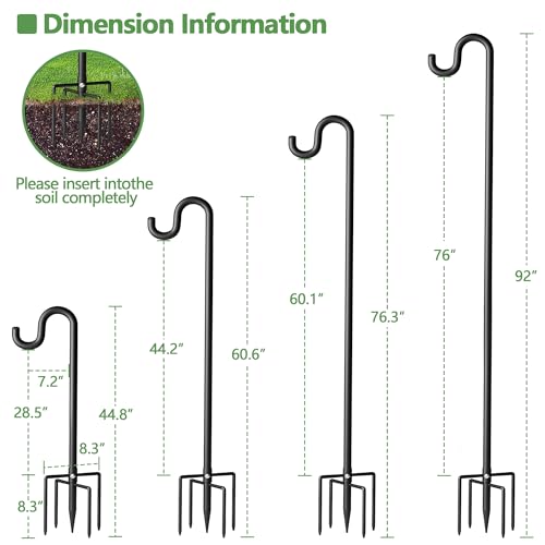 Surprizo 92" Shepherds Hooks for Outdoor, Extra Thick Bird Feeder Pole with 5 Prong Base, Adjustable Shepards Hook for Garden, Weddings, Hanging Plant - Image 4