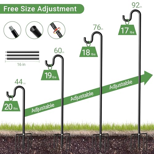 Surprizo 92" Shepherds Hooks for Outdoor, Extra Thick Bird Feeder Pole with 5 Prong Base, Adjustable Shepards Hook for Garden, Weddings, Hanging Plant - Image 3