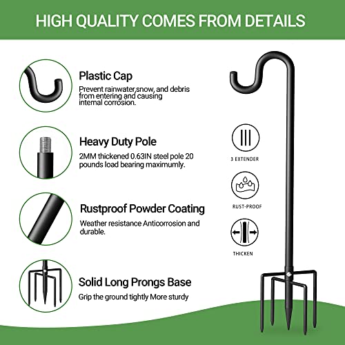 Surprizo 92" Shepherds Hooks for Outdoor, Extra Thick Bird Feeder Pole with 5 Prong Base, Adjustable Shepards Hook for Garden, Weddings, Hanging Plant - Image 5