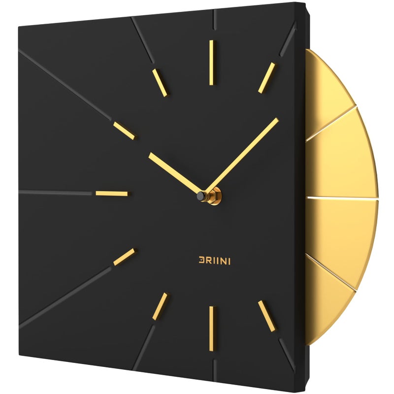 Driini Clocks Mid Century Modern Wall Clock - Square Black Clock with Decorative Gold Accent- Unique and Cool Clock, Battery Operated - MCM Decor & Decorative Wall Clock for Mid Century Modern Decor. - Image 1