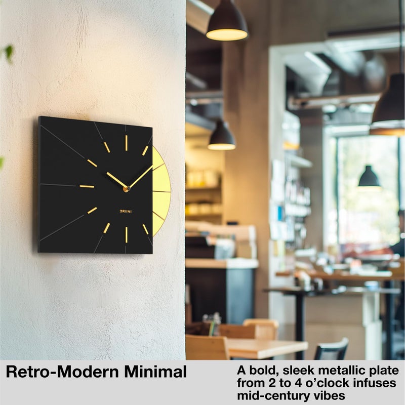 Driini Clocks Mid Century Modern Wall Clock - Square Black Clock with Decorative Gold Accent- Unique and Cool Clock, Battery Operated - MCM Decor & Decorative Wall Clock for Mid Century Modern Decor. - Image 4