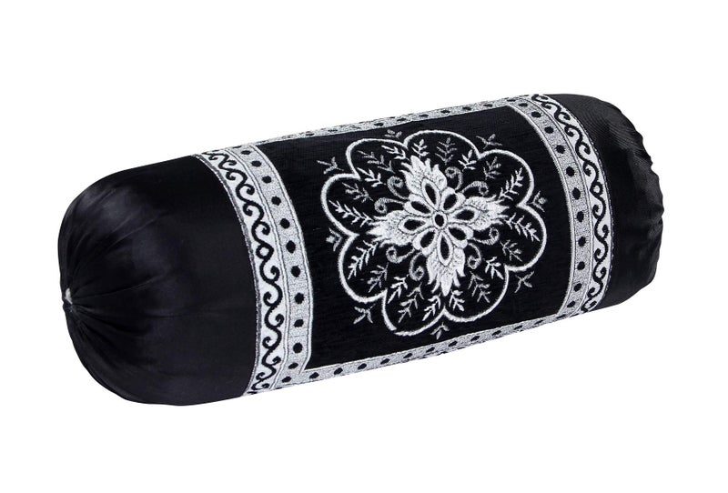 HSR Collection 2 Piece Valvet Chenille Bolster Cover Set - 32x16 inches, Black - Image 2