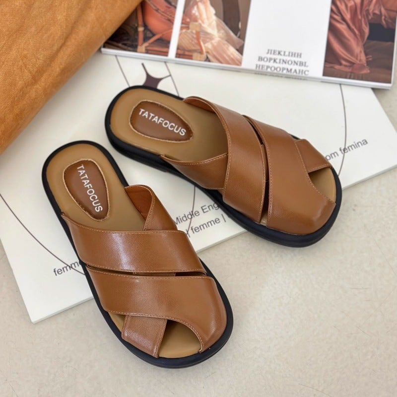 Winter Baotou Half Slippers Women'S Retro Braided Hollow Thick Sole Slip-On Lazy Mule Shoes For Women - Image 4