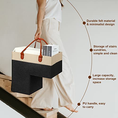 Shappy Stair Baskets with Handles and Support Panel 16 Inch Felt Step Basket for Stairs for Carpeted and Wooden Collapsible Staircase Basket for Office Home Decor - Image 3